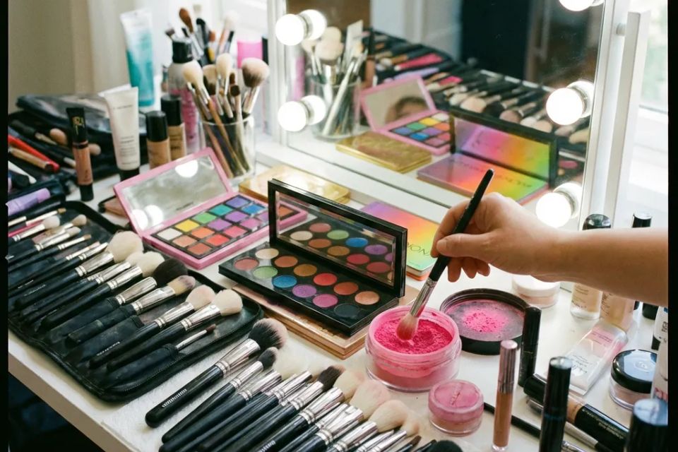  Professional makeup artist kit with brushes and palettes for wedding and event styling