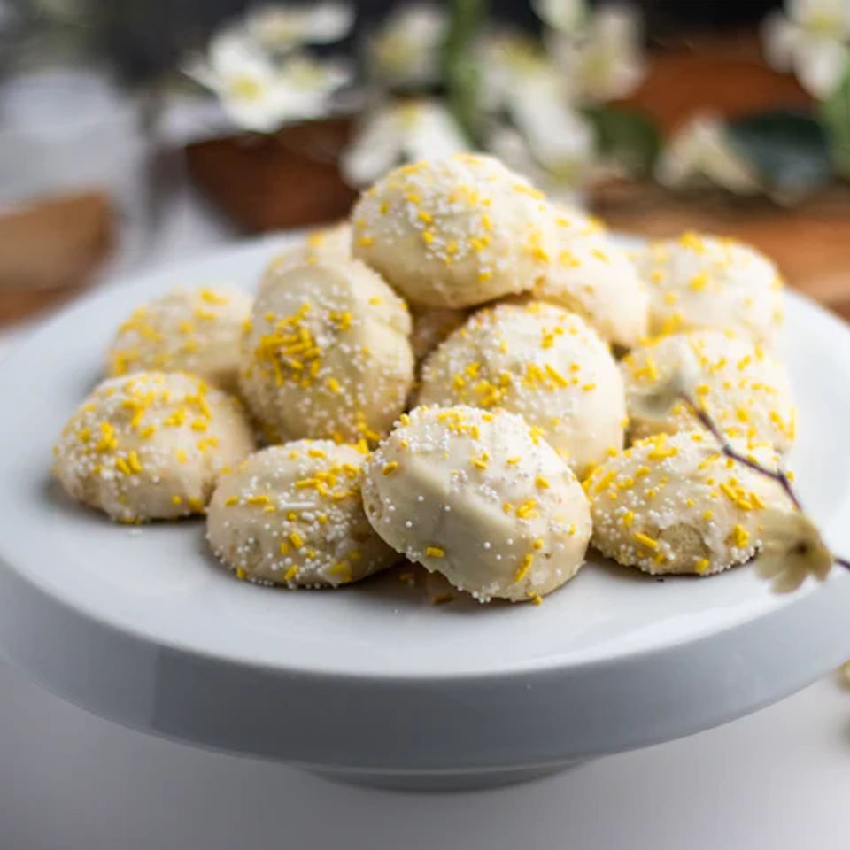 Lemon Burst cookies made by Toni's Own Cookies on a platter