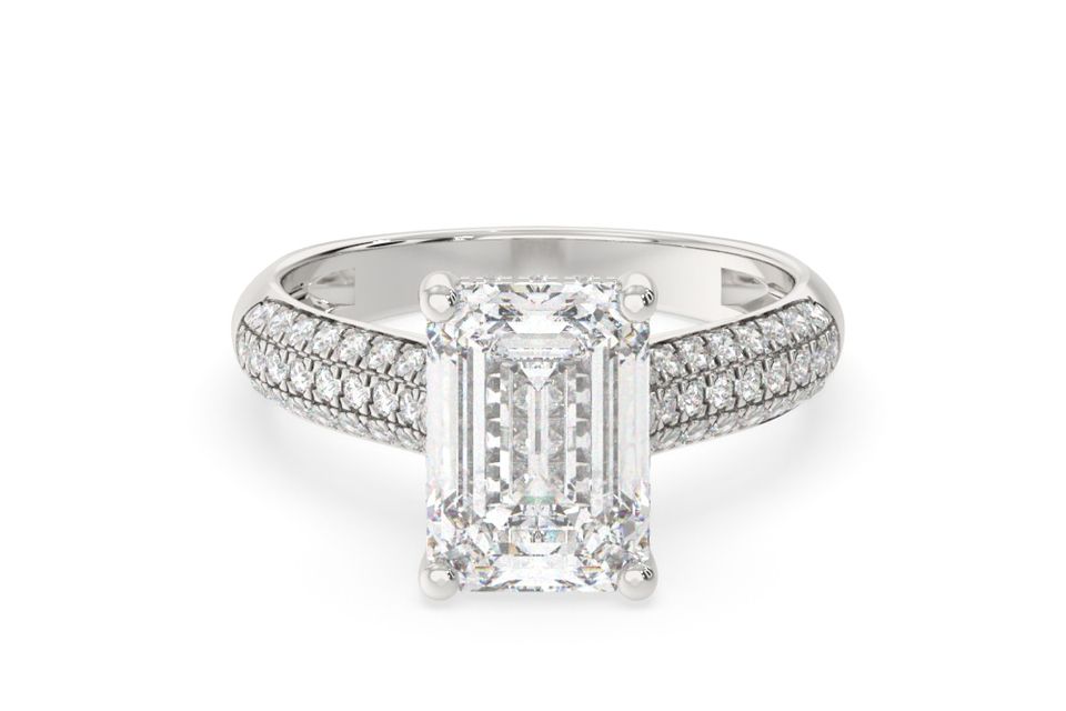 Radiant lab engagement ring