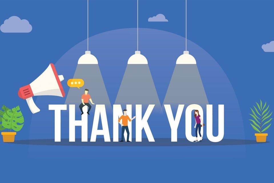 Thank you big word with megaphone and team people free vector