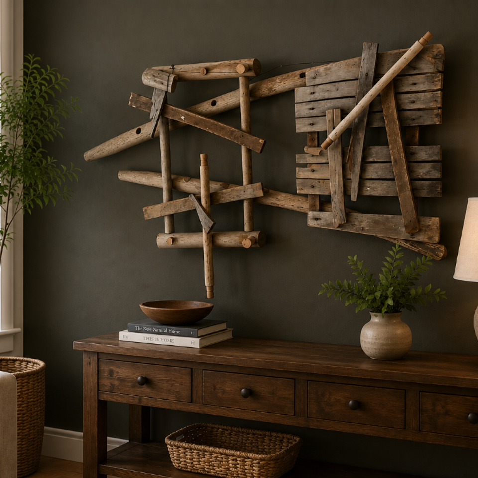 Reimagined chair to wood art in a room resized smaller
