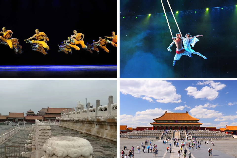 Tiananmen square and forbidden city and kungfu show
