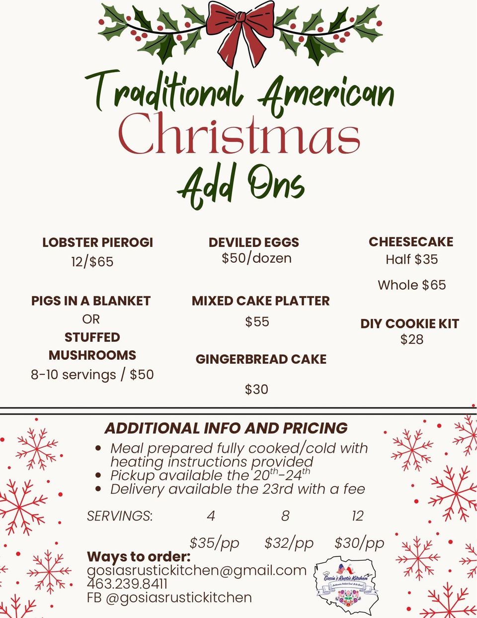 Holiday Menu from Gosia's Rustic Kitchen- Traditional Christmas Add Ons