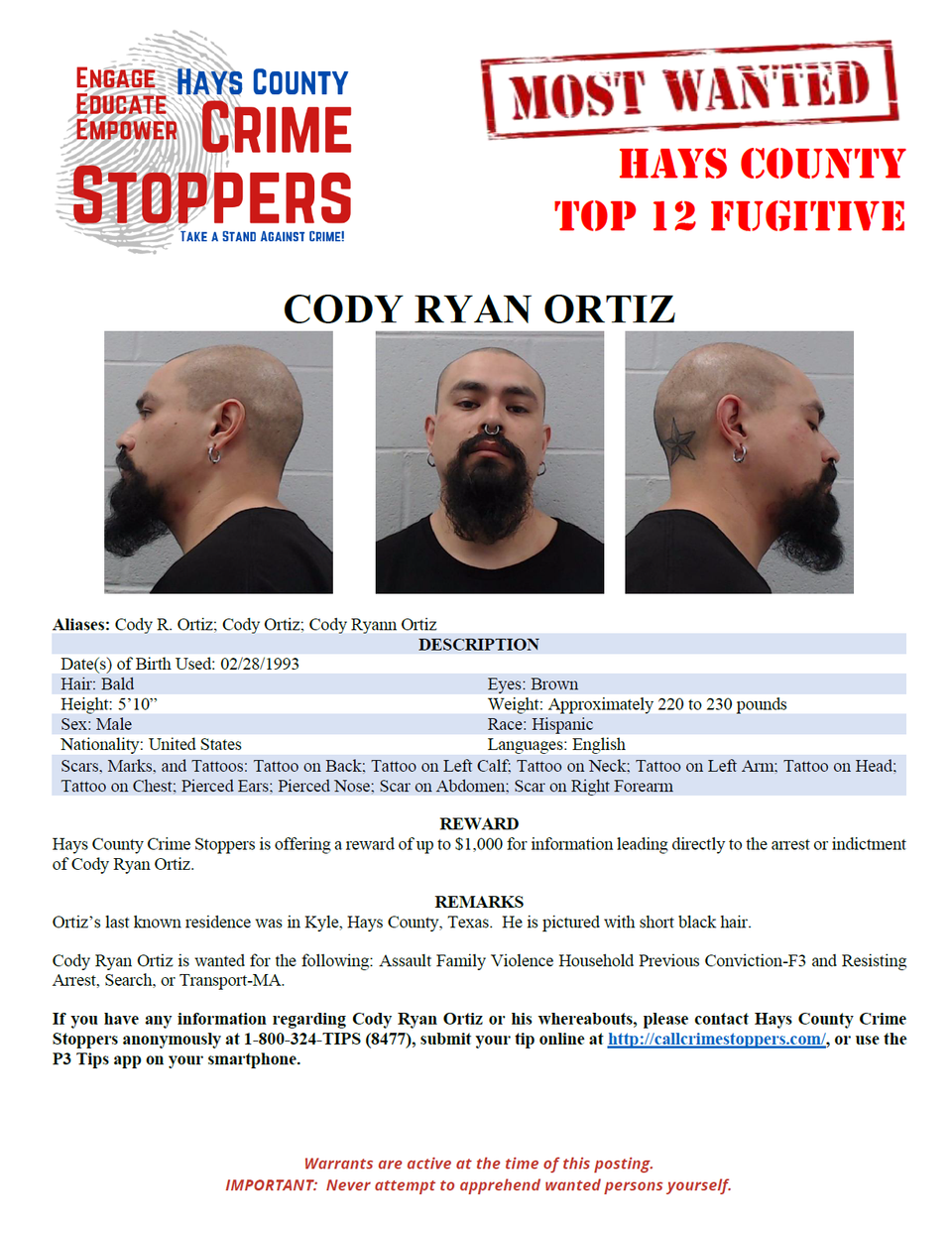 Ortiz most wanted poster