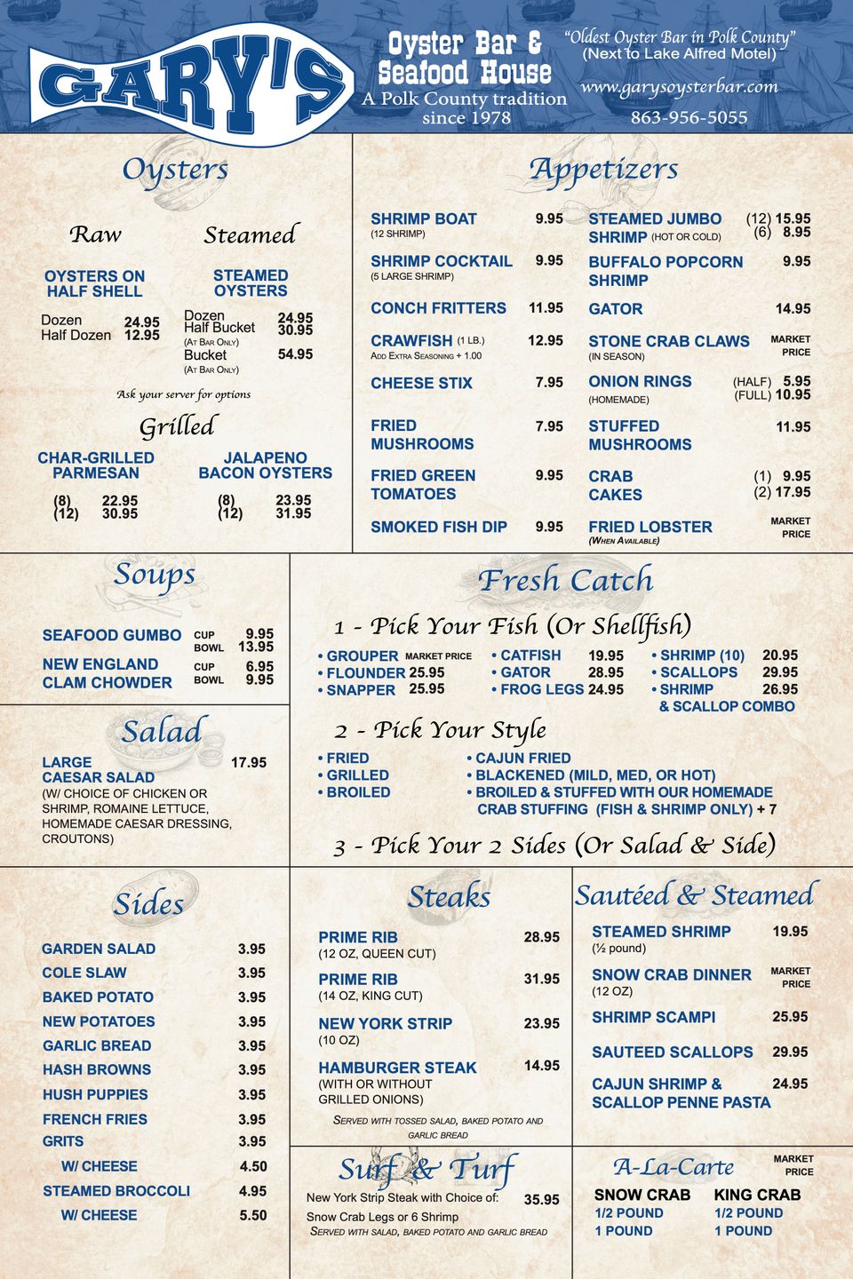 10h x 15w garys oyster menu 2 pages 03 2026 2