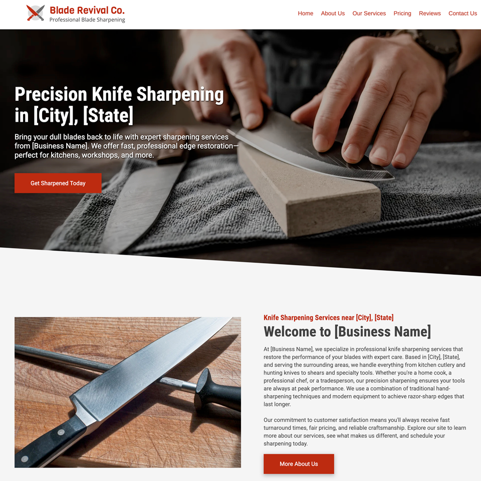 Knife sharpening website design theme