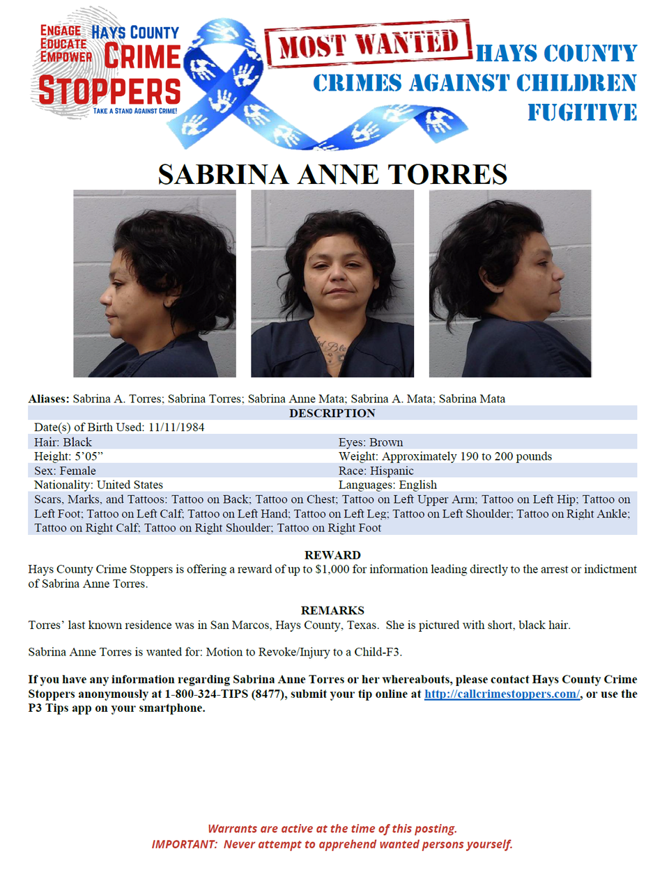 Torres most wanted poster