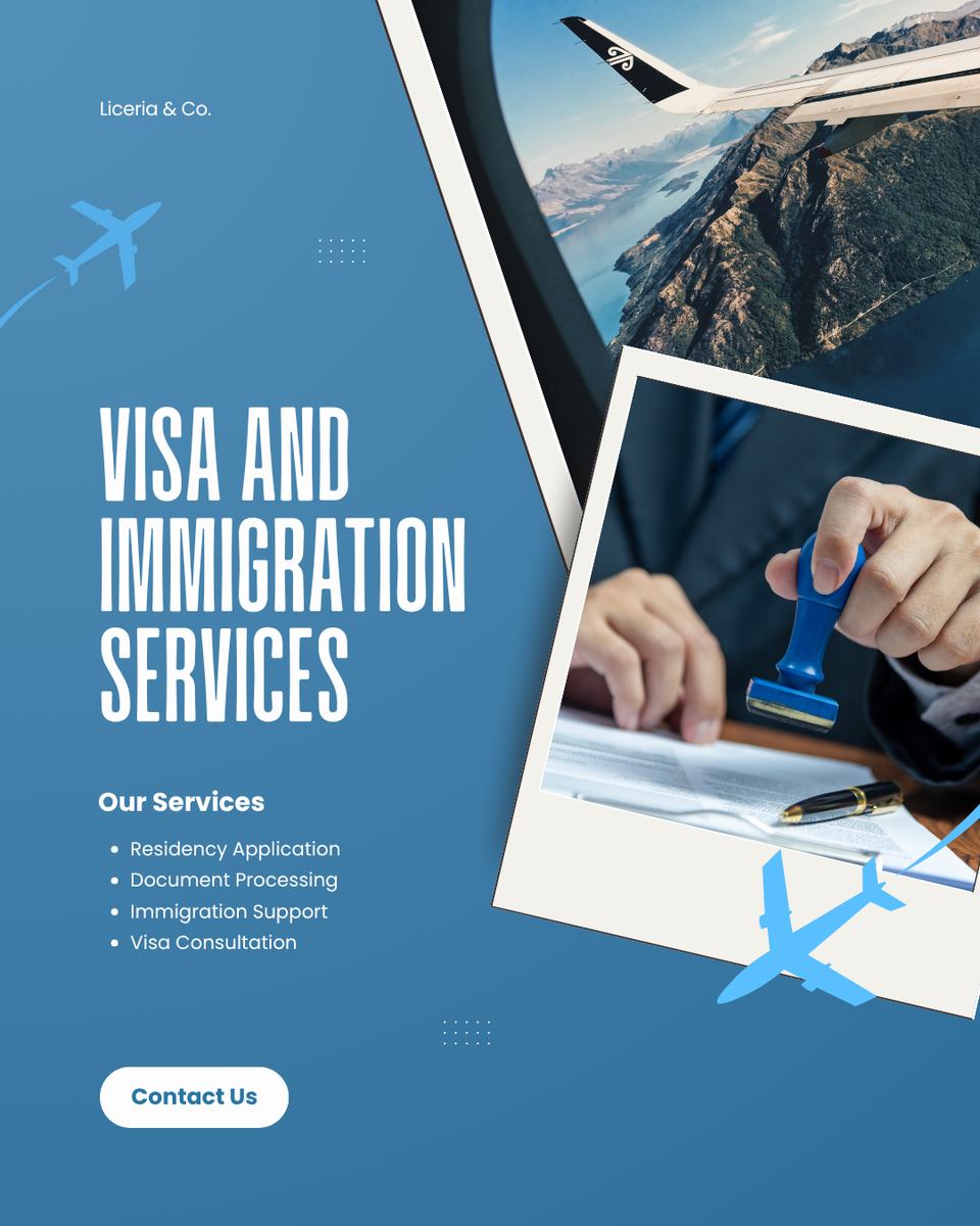 Blue and white modern immigration and visa consultant agency instagram post