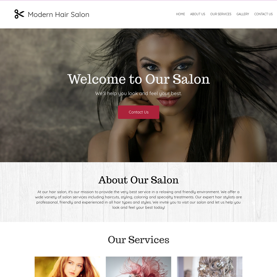 Modern hair salon website design theme