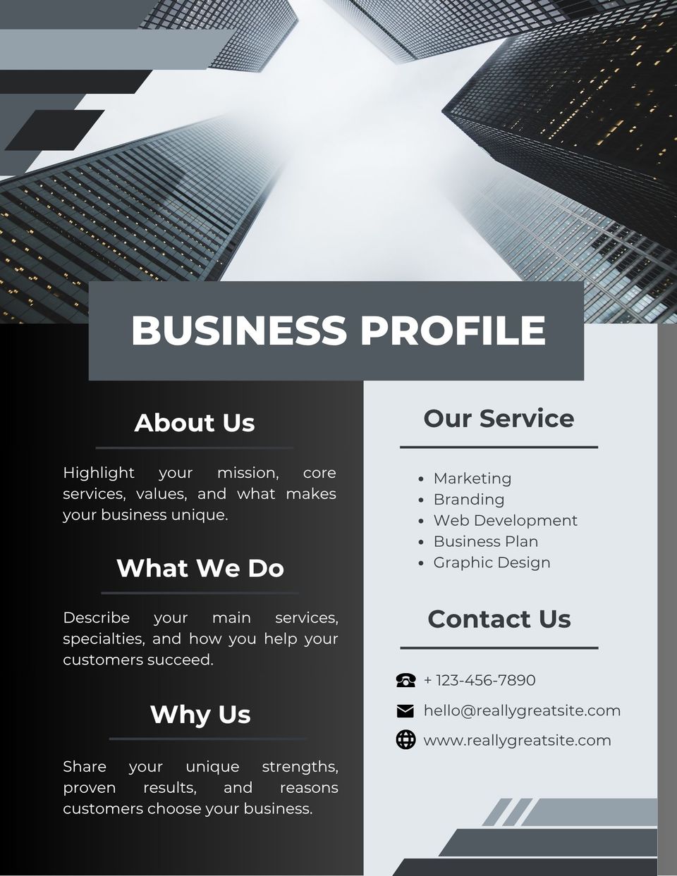 Grey modern company profile flyer