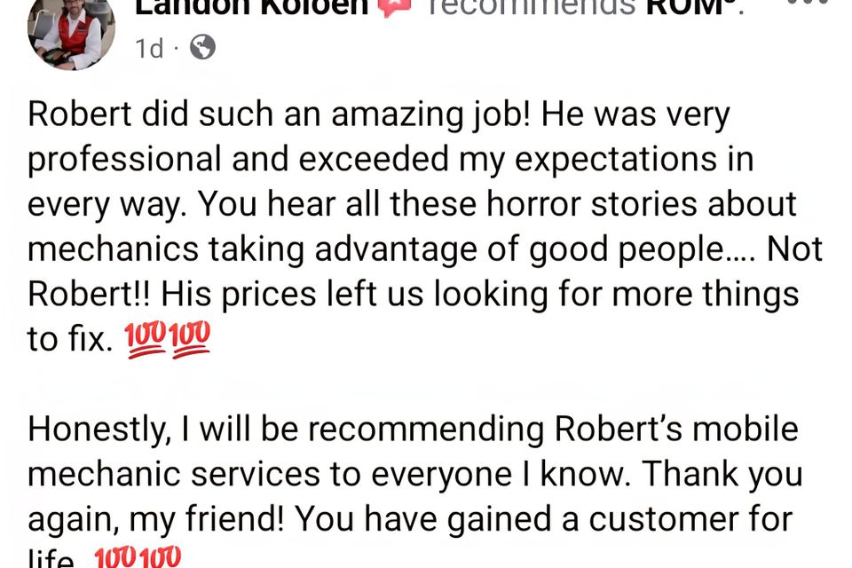 Rom 3 mobile auto repair testimonial picture