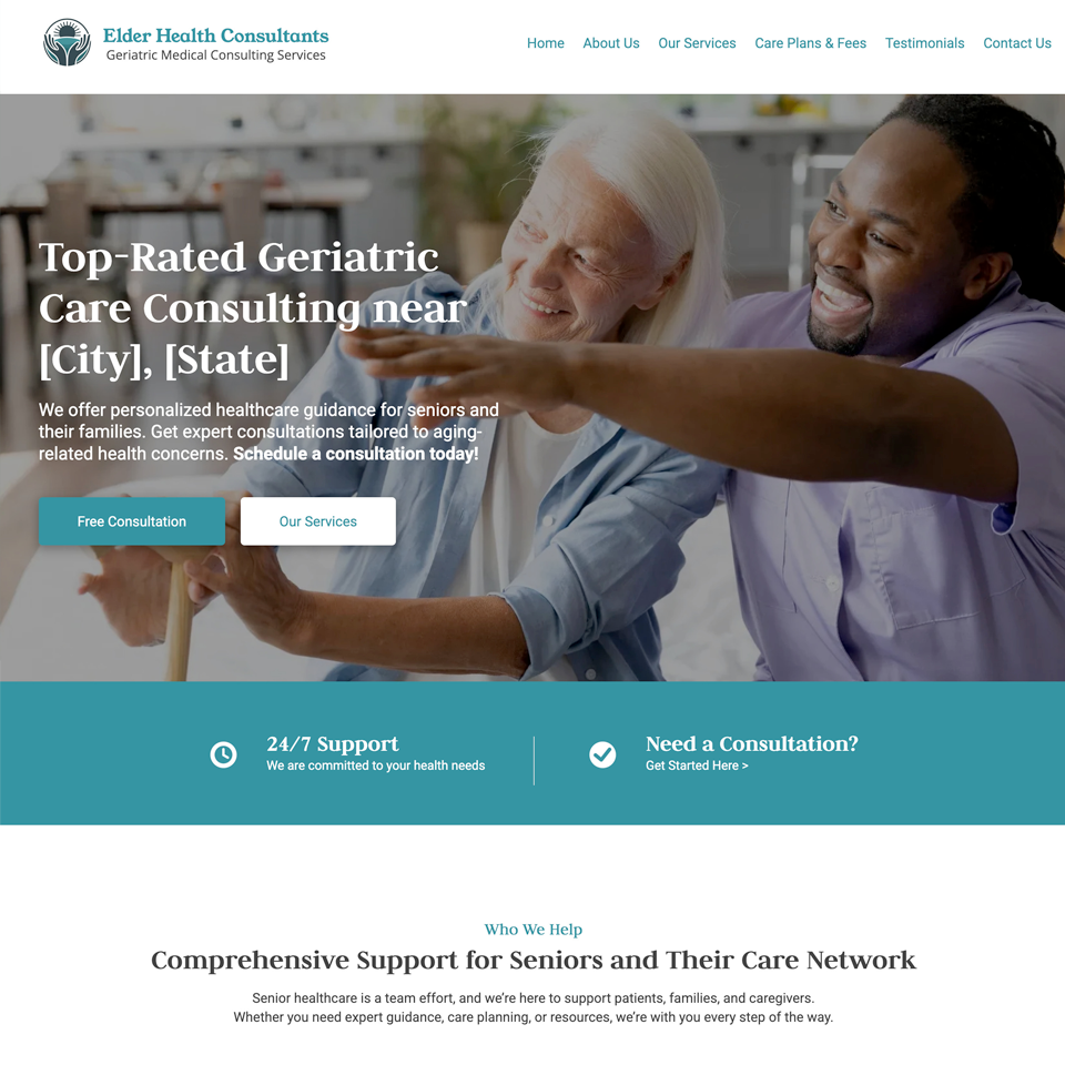 Geriatric care consulting website design theme