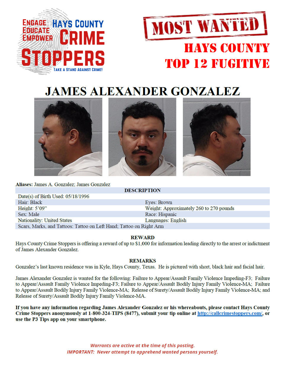 Gonzalez most wanted poster