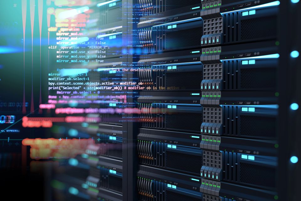 Super computer server racks in datacenter