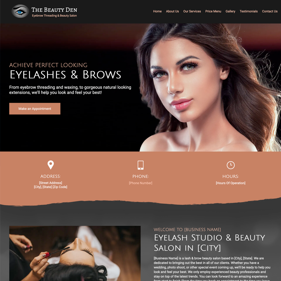 Eyelash eyebrow threading salon website design