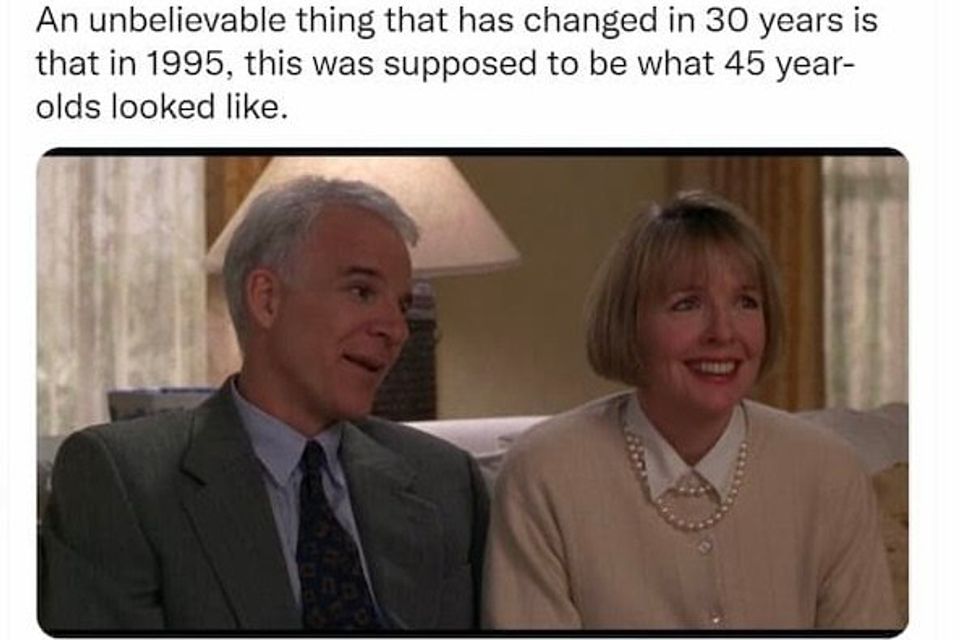 Steve Martin and Diane Keaton looking old as 45 year olds 