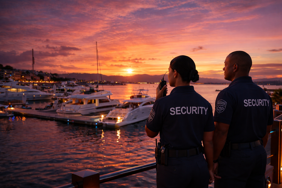 Security officers by the marina sunset (1)
