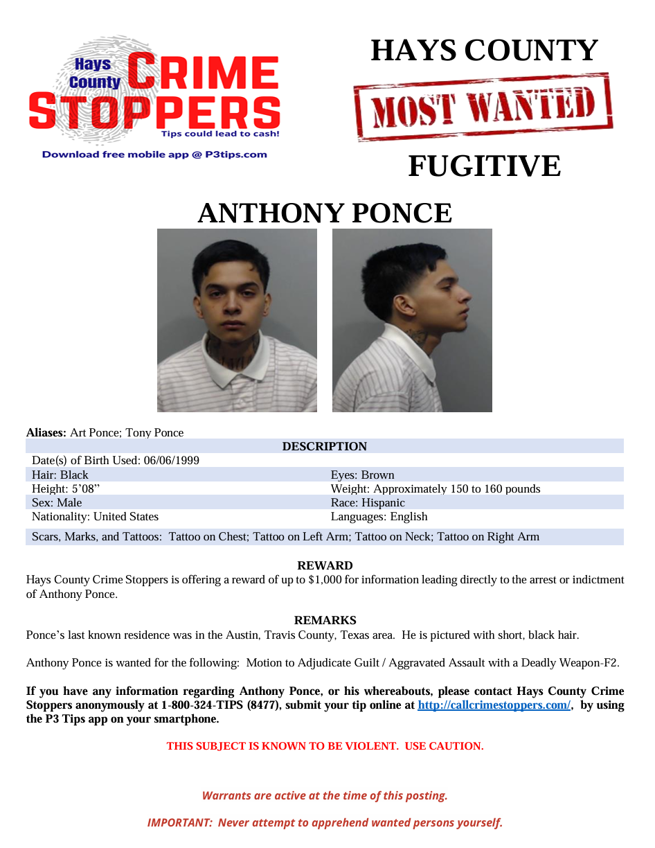 Ponce most wanted poster