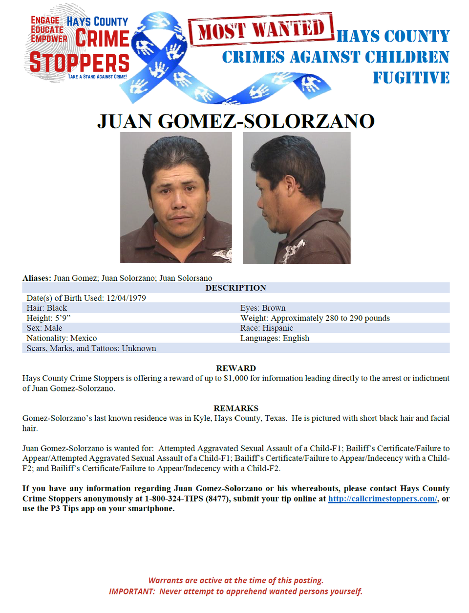 Gomez solorzano most wanted poster