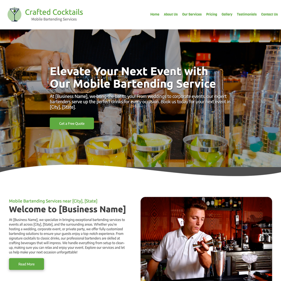 Mobile bartending website design theme