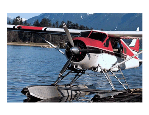 Red aircraft on water