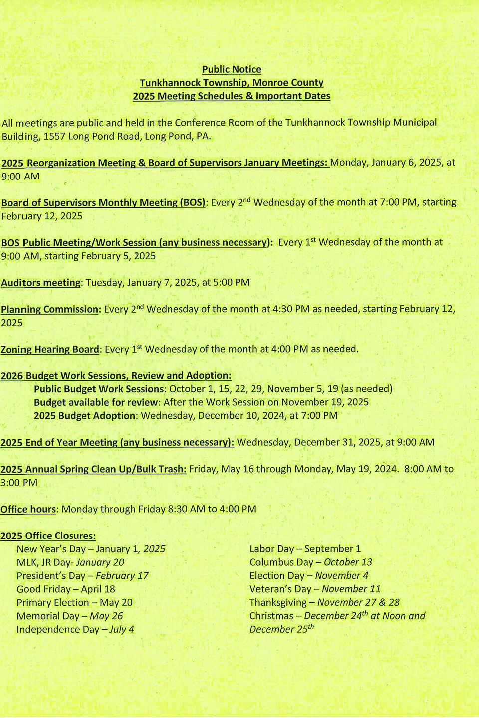 2025 meeting schedule