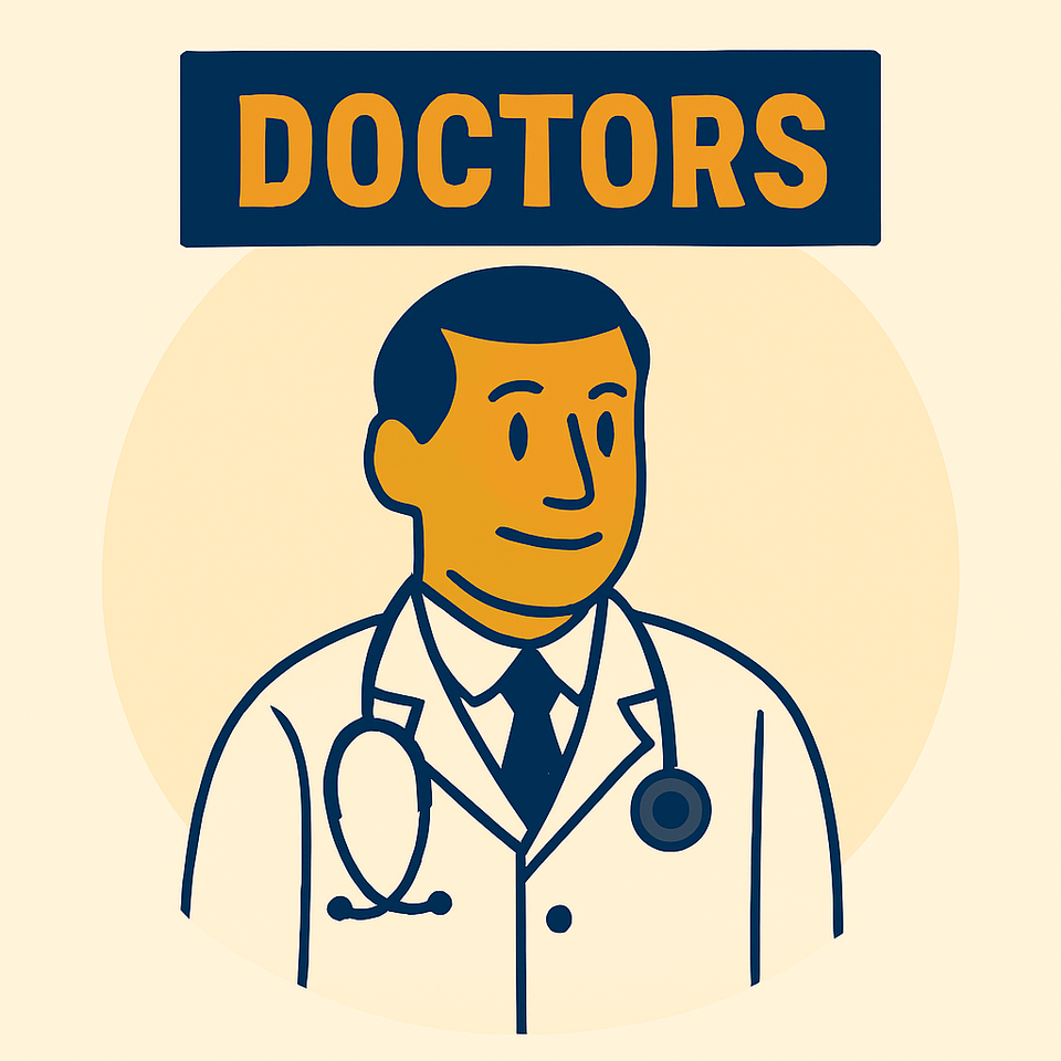 A doctor in vector style wearing stethescope in cream colored background yellow and blue1