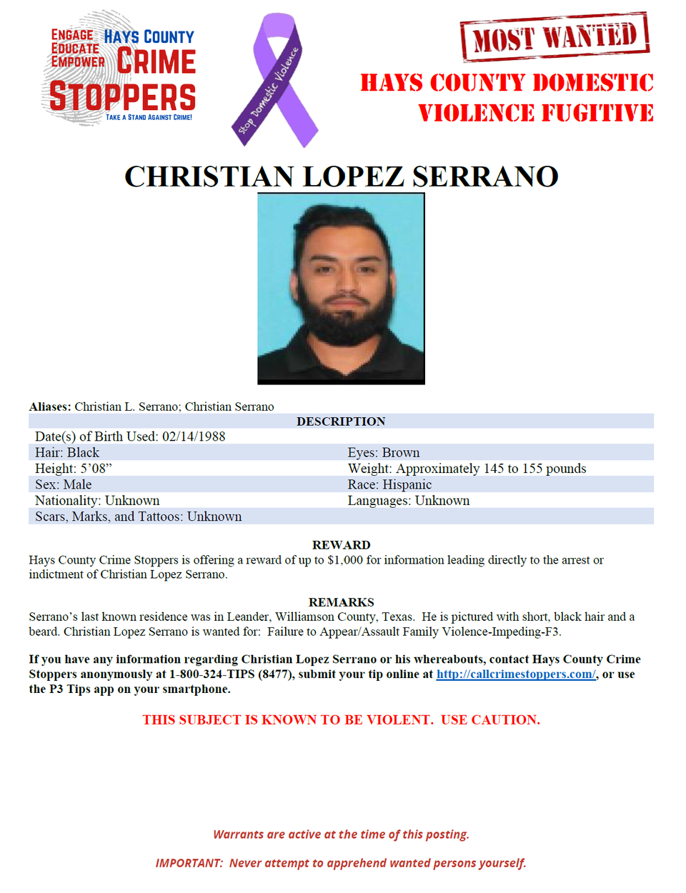 Serrano most wanted poster