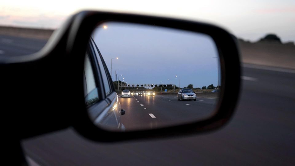 View of a side mirror in a car
