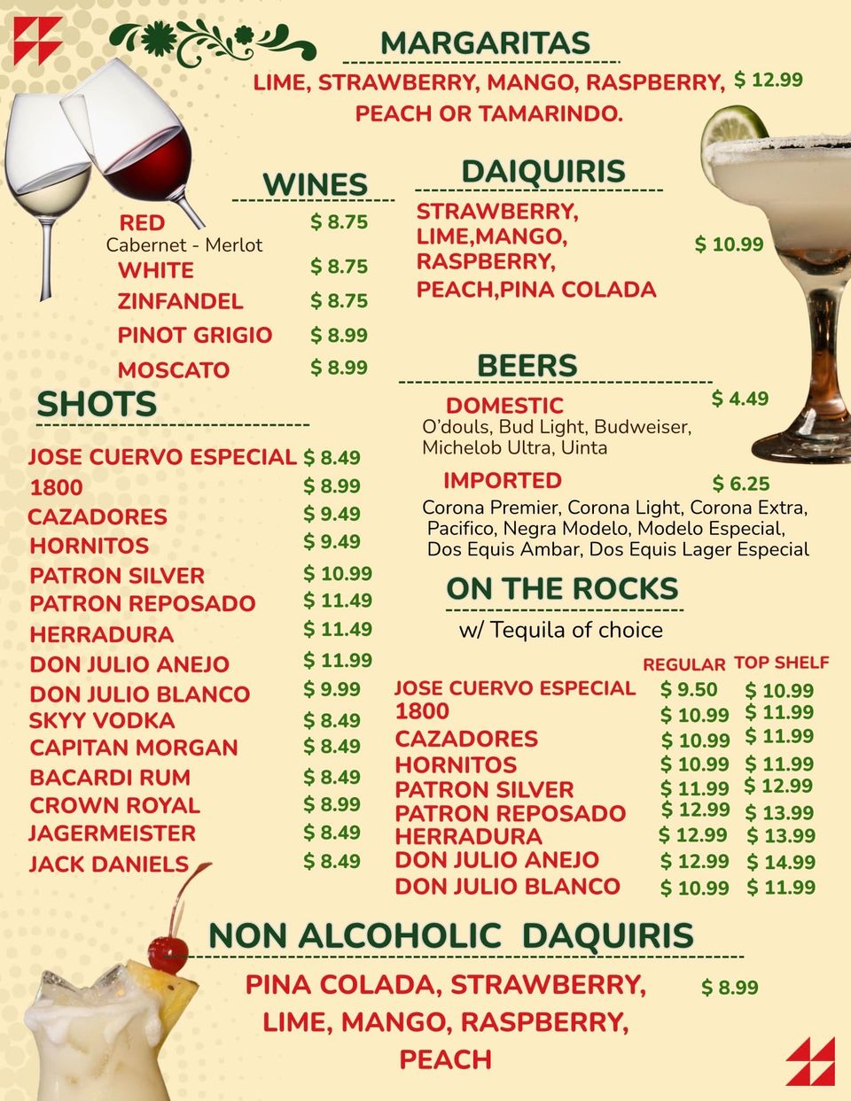 Los garcia menu 10 alchoholic beverages