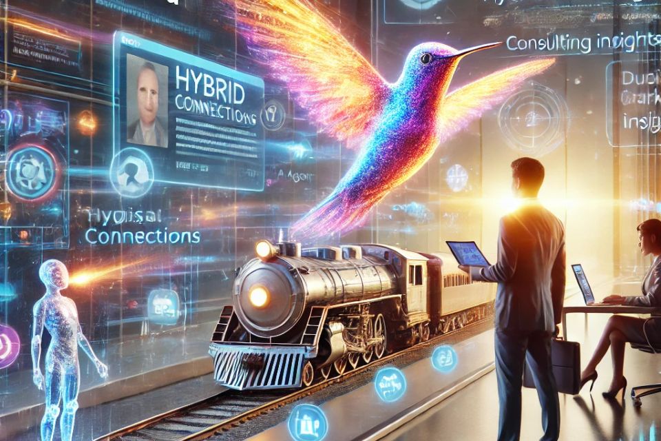 Dall·e 2025 03 17 16.46.15   a futuristic business networking scene showcasing ai driven solutions. on the left  a professional uses an ai powered linkedin assistant on a sleek la