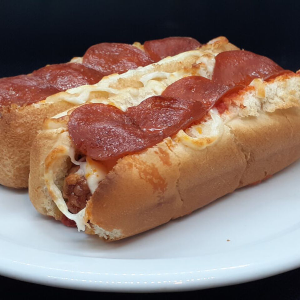 Pizza dogs with fried hot dog