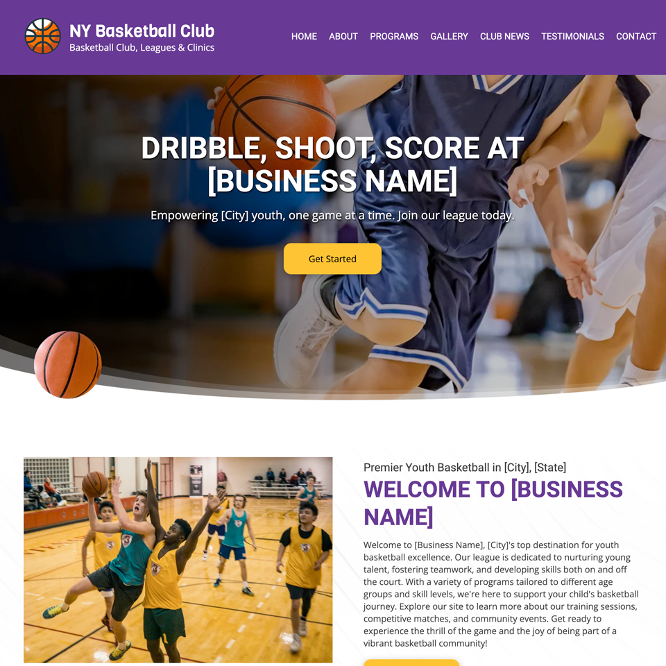 Basketball club website design theme