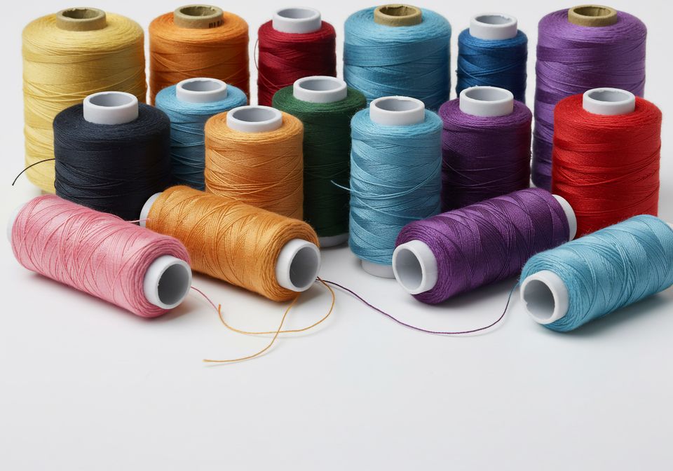 Colorful spools of thread arranged on white background 69897228 (1) min