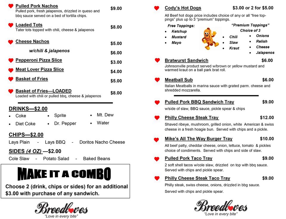 Breedloves full menu 2
