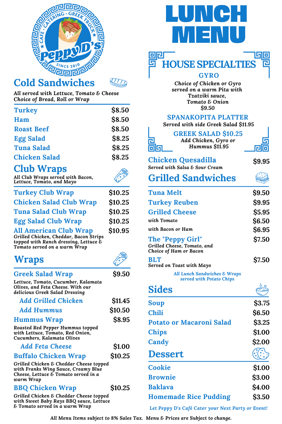 Peppy d's lunch menu