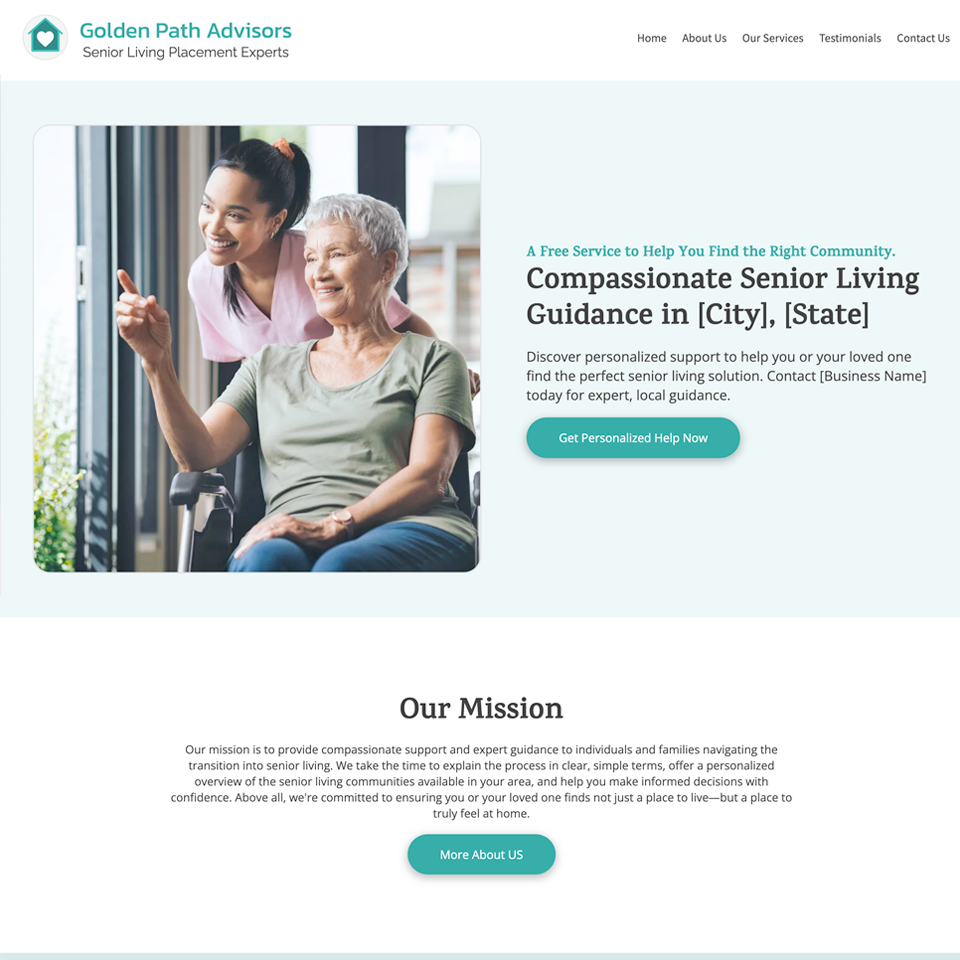 Senior living advisor website design theme template