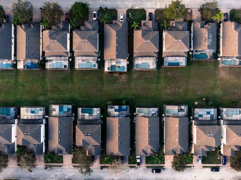 A drones overhead view of an urban sprawl in florida