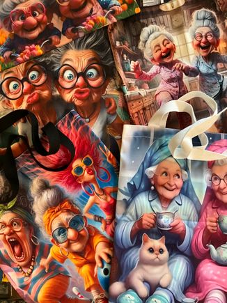 6  grannie tote bags