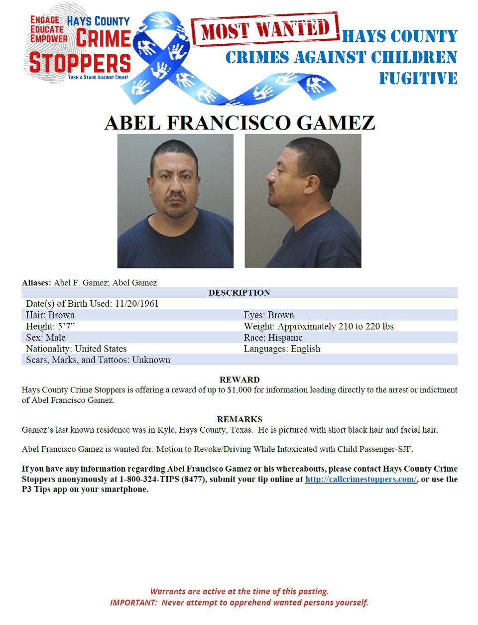 Gamez most wanted poster