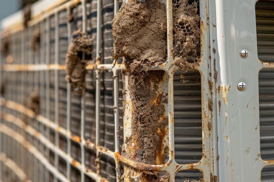 Malfunctioning air conditioning unit showing signs of wear in Myrtle Beach