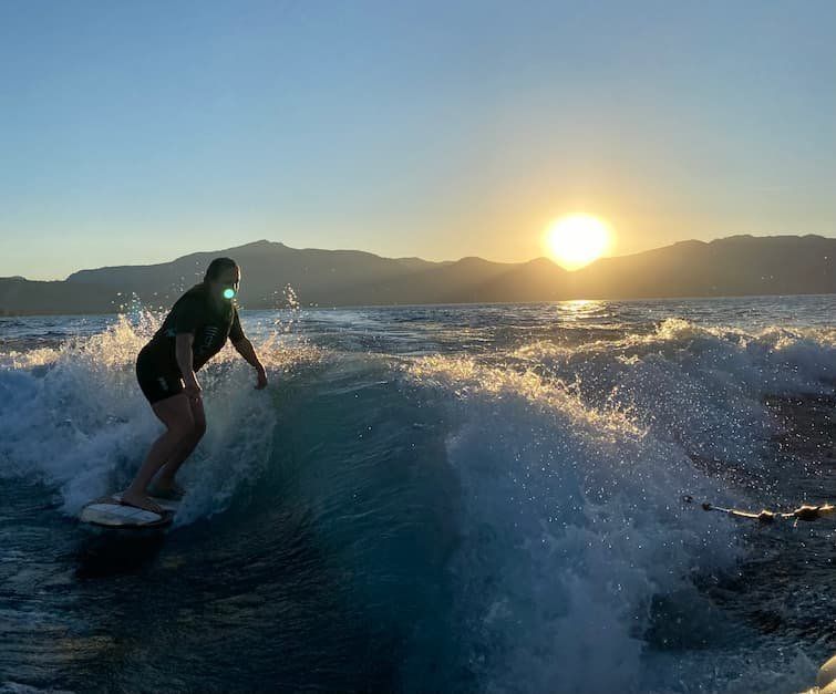 KPCopy wake surfing at sunset 