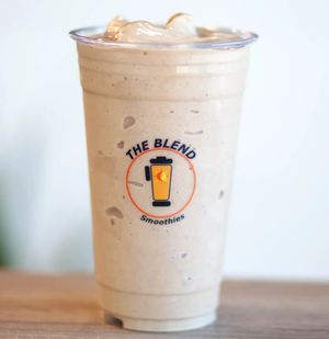 PB & Coffee smoothie with 2% milk, banana, frozen yogurt, cocoa powder, coffee, peanut butter, and protein powder.