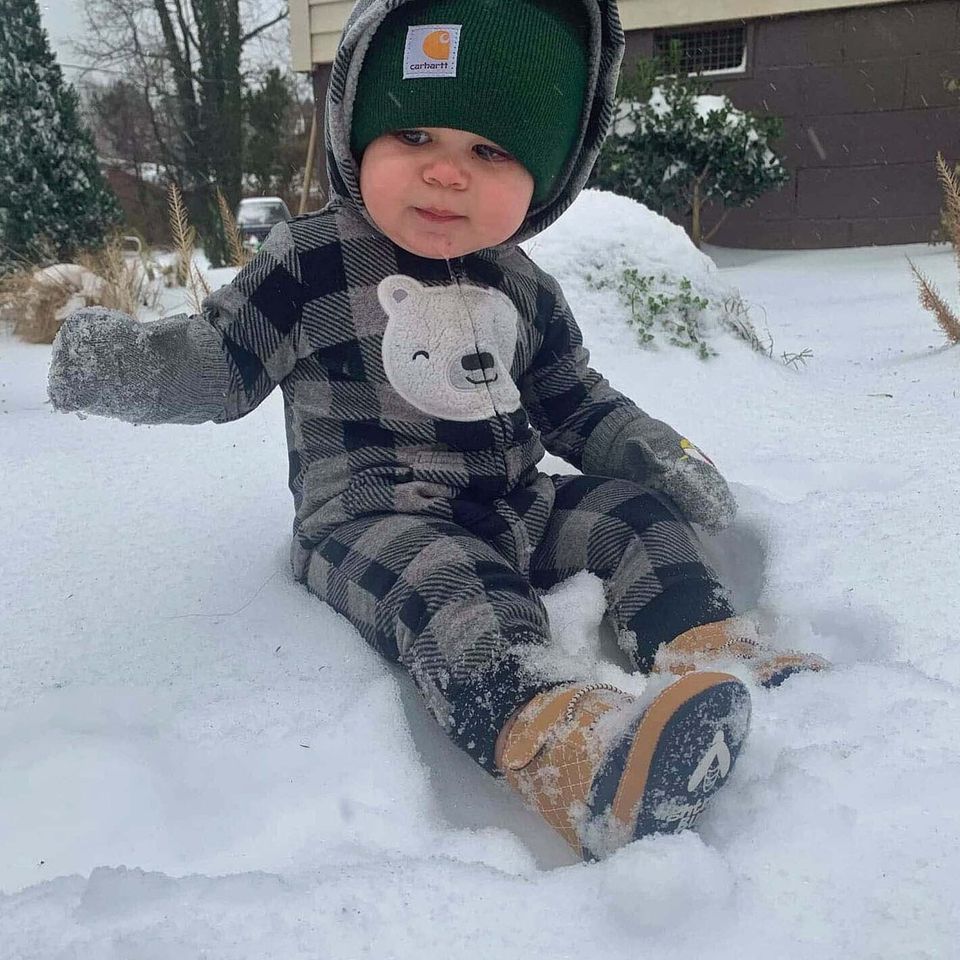 Kamryn willis  turned 1 yesterday and snow today    photo by his mom chelsie gann