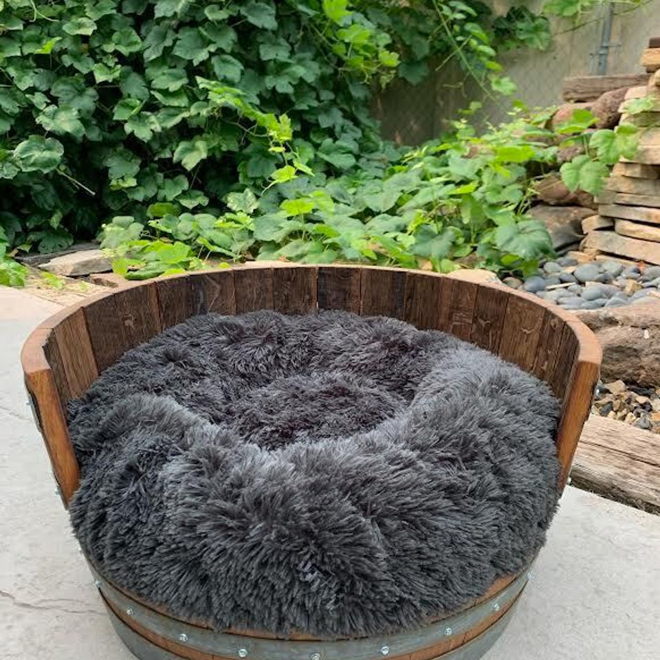 Whiskey   wine barrel dog bed in idaho