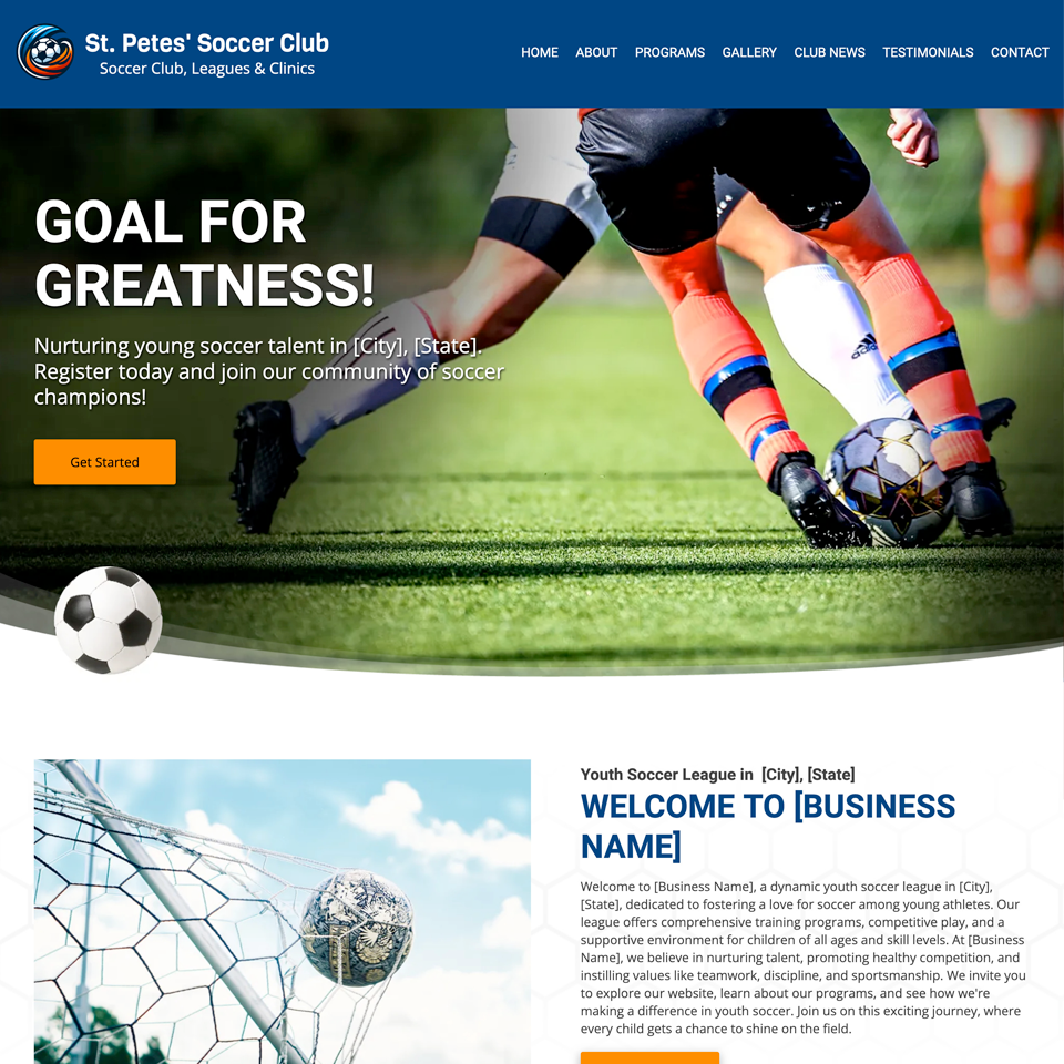 Soccer club website design theme
