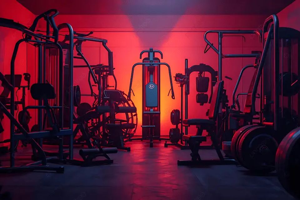 Pngtree dimly lit gym with red lighting and exercise machines creating moody image 20139312