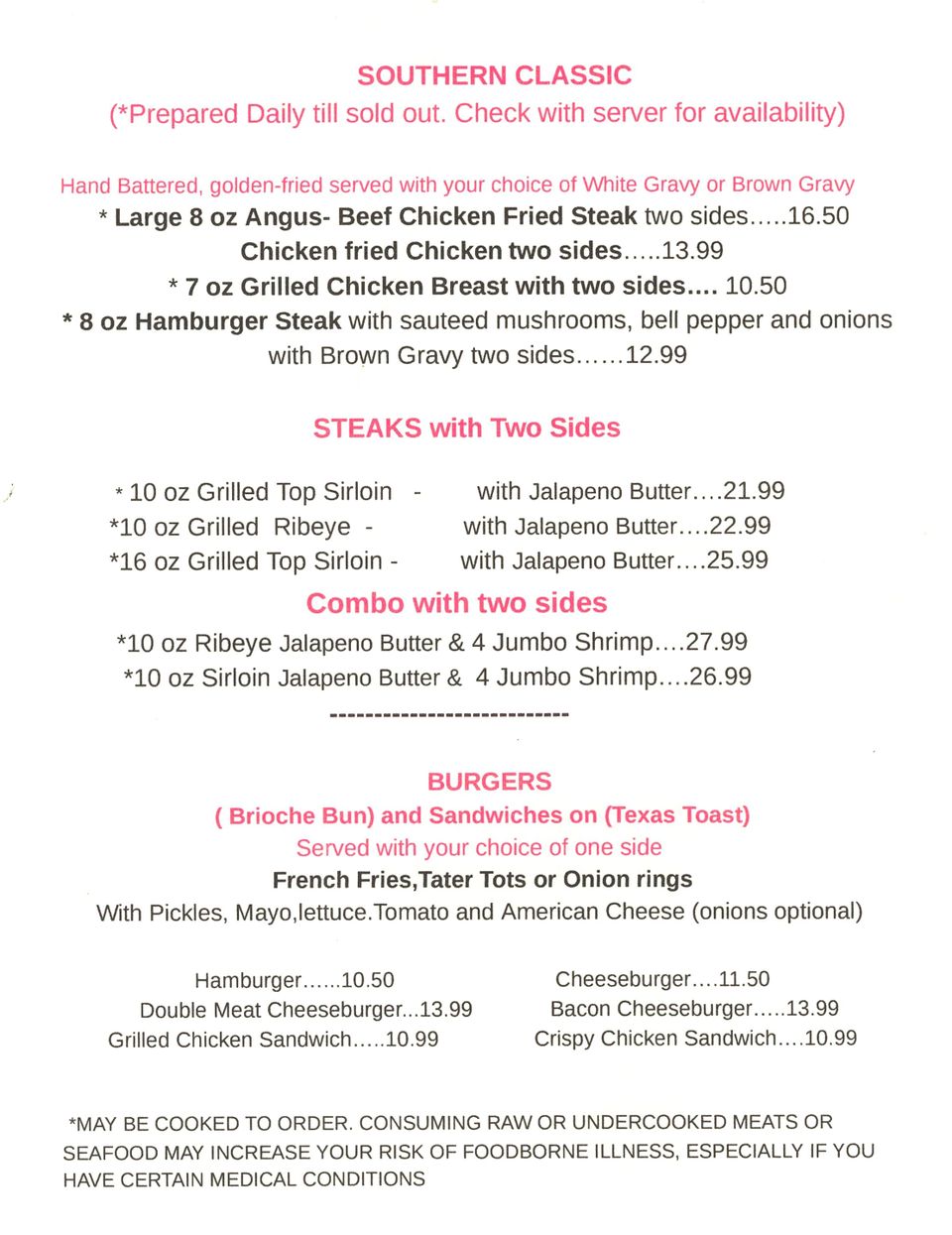 Wagon wheel restaurant menu  southern classics   page 5