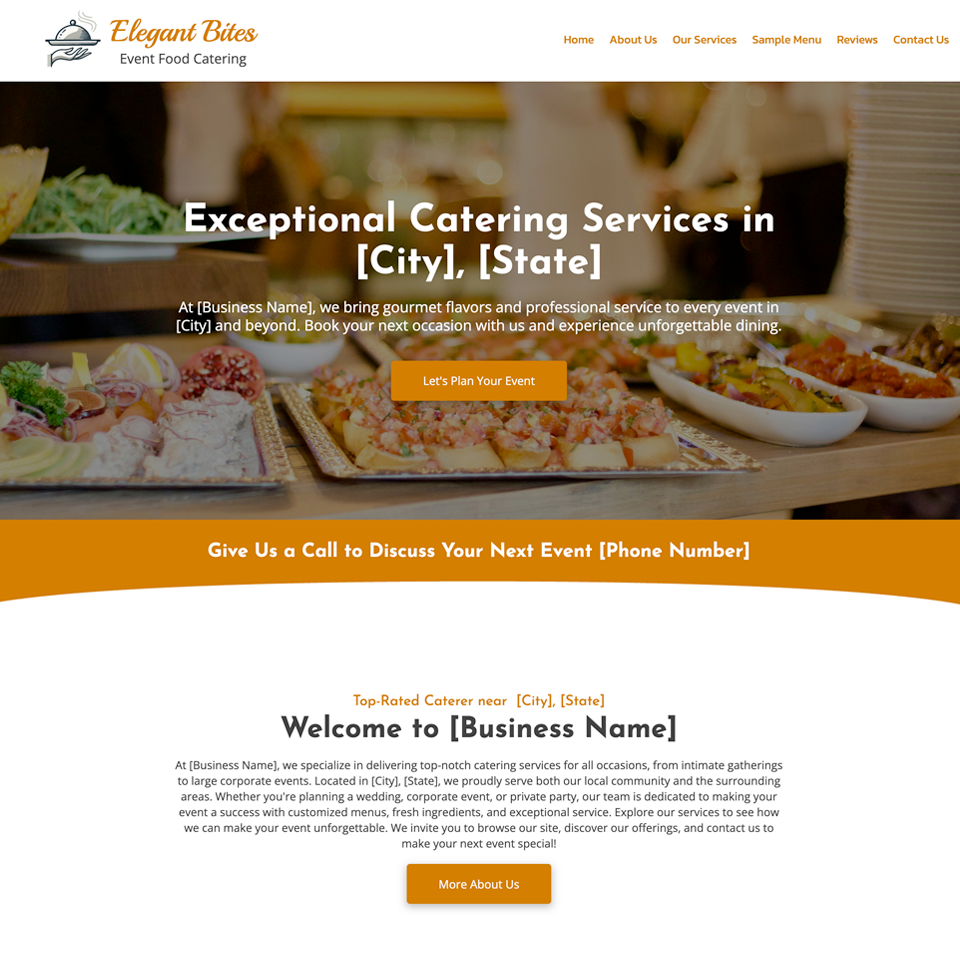 Catering service website design theme