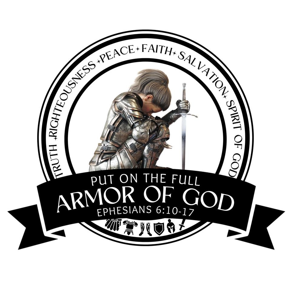 Faith   full armor of god kneeling girl banner